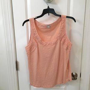 J Crew Factory Woman Sz M Peach Lace Trim Tank